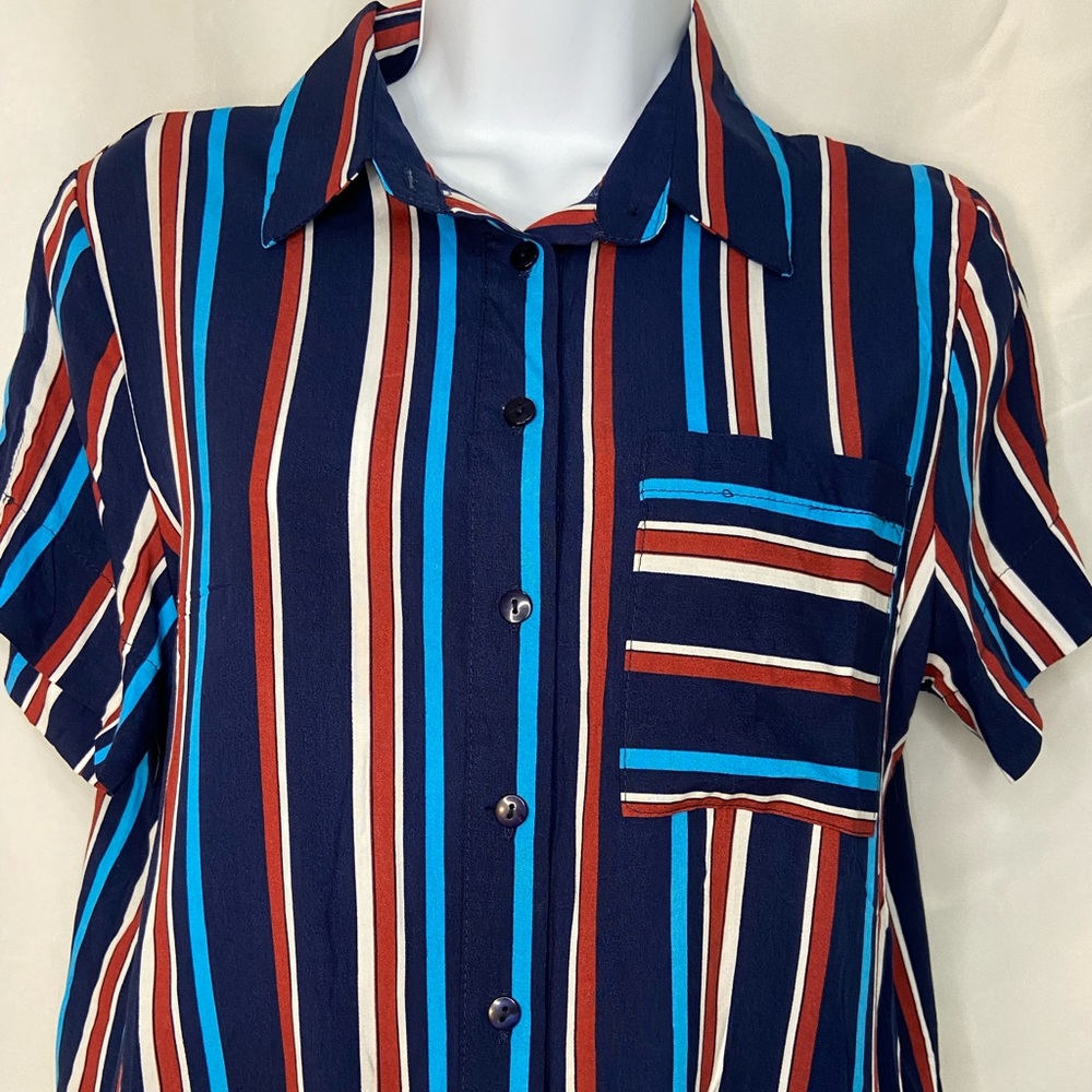 Black Striped Button Down Crop Top | Size Medium